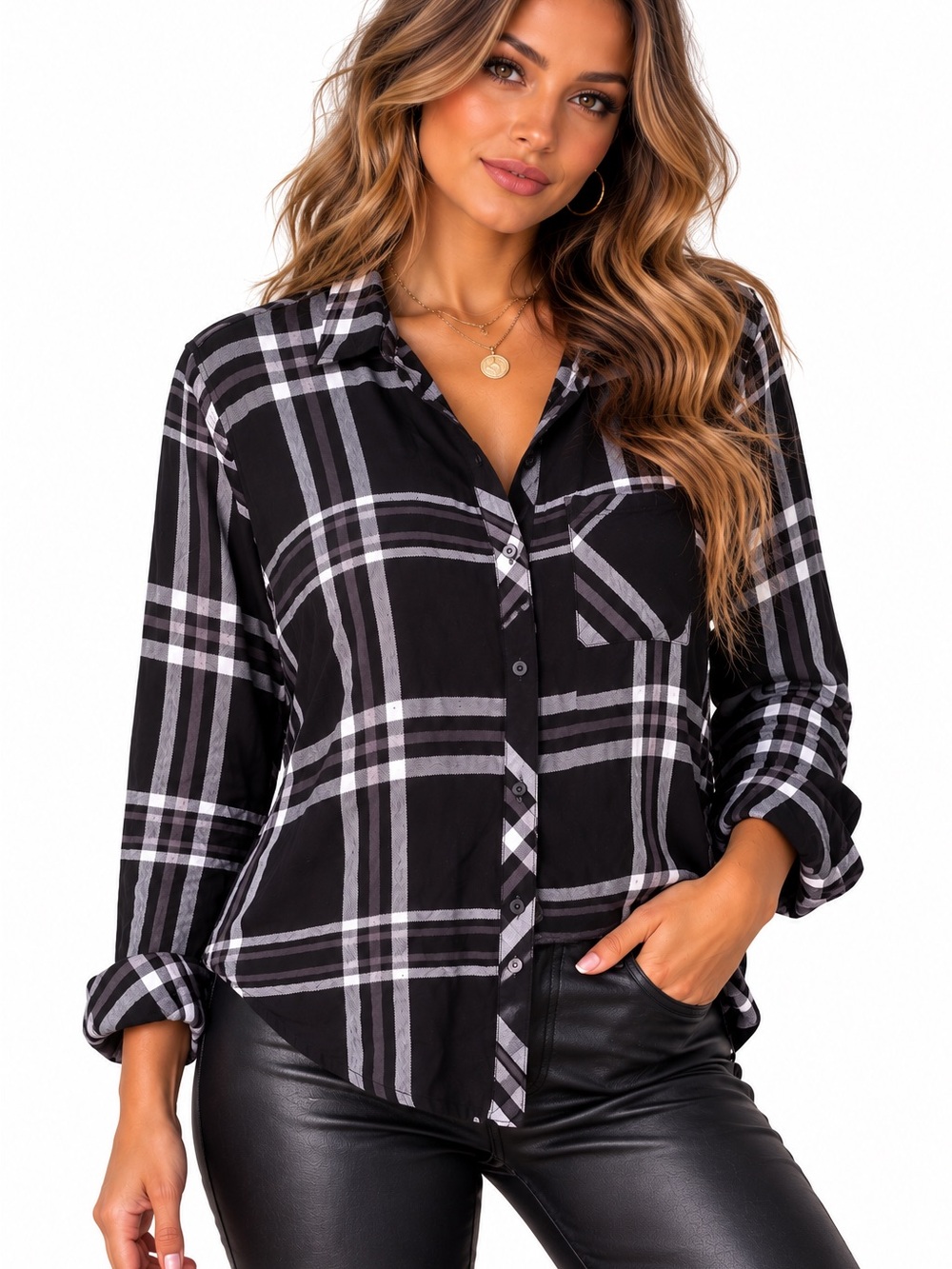 Rails Black White Plaid Button Down Shirt Women’s Medium Long Sleeve Classic Top